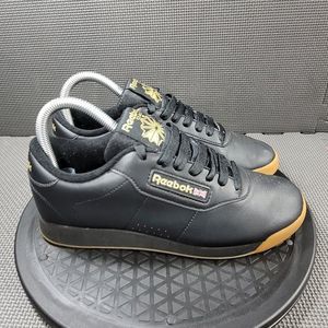 Womens Sz 7 Black Reebok Princess Leather Athletic Sneakers